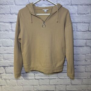 TOPSHOP Hoodie Quarter Zip Hooded Sweatshirt Tan Size 0-2
